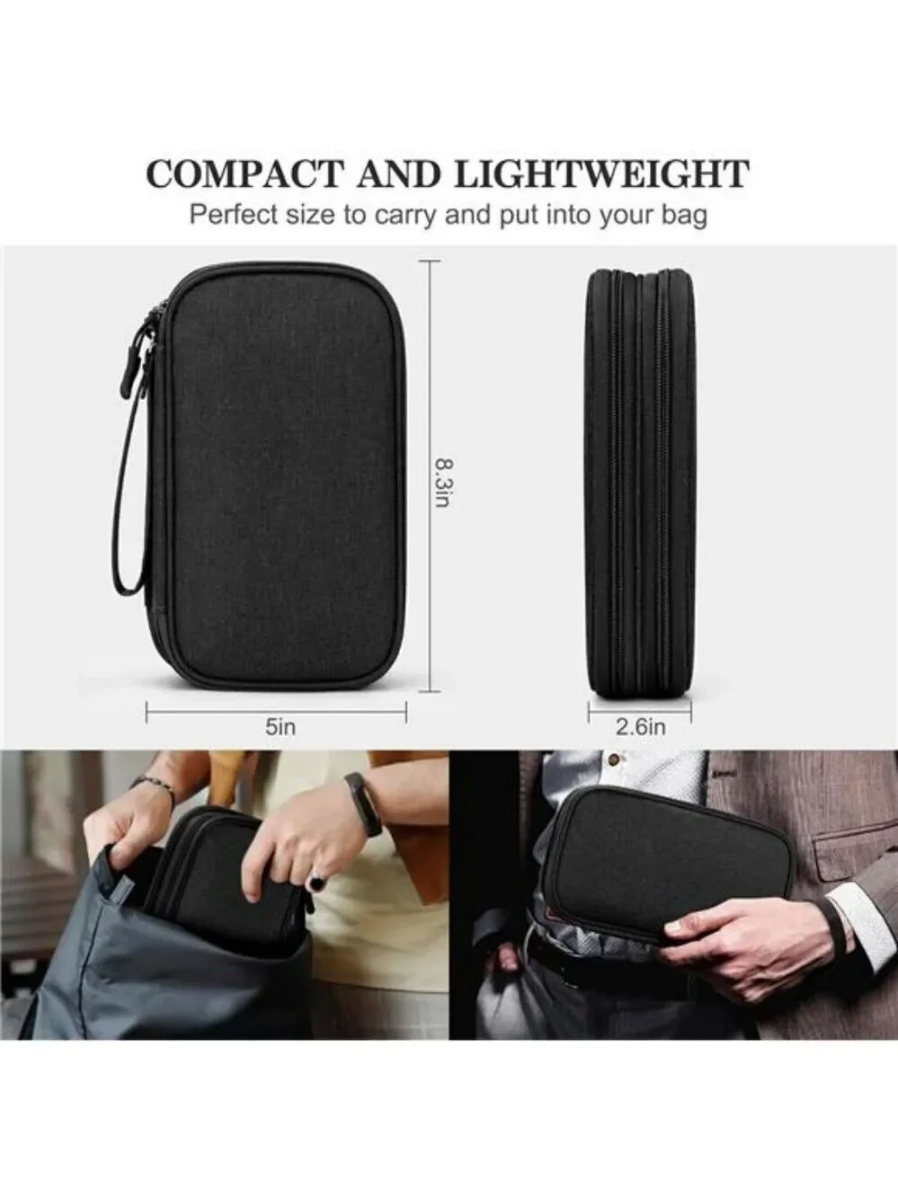 FYY Travel Cable Organizer Waterproof Electronics Storage Case Black Pouch